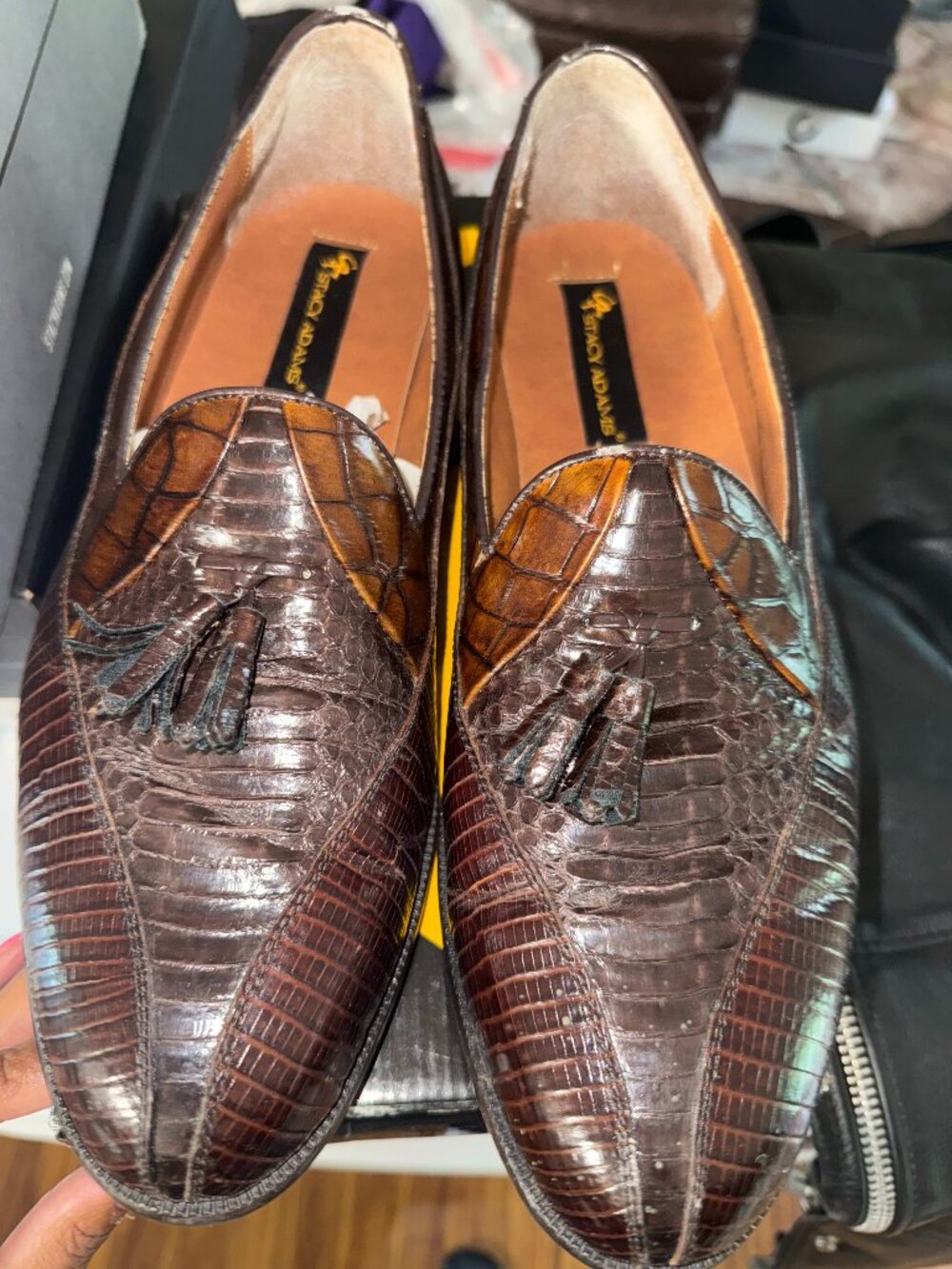 Stacy Adams Brown Exotic Reptile Embossed Tassel Loafers Men’s 13